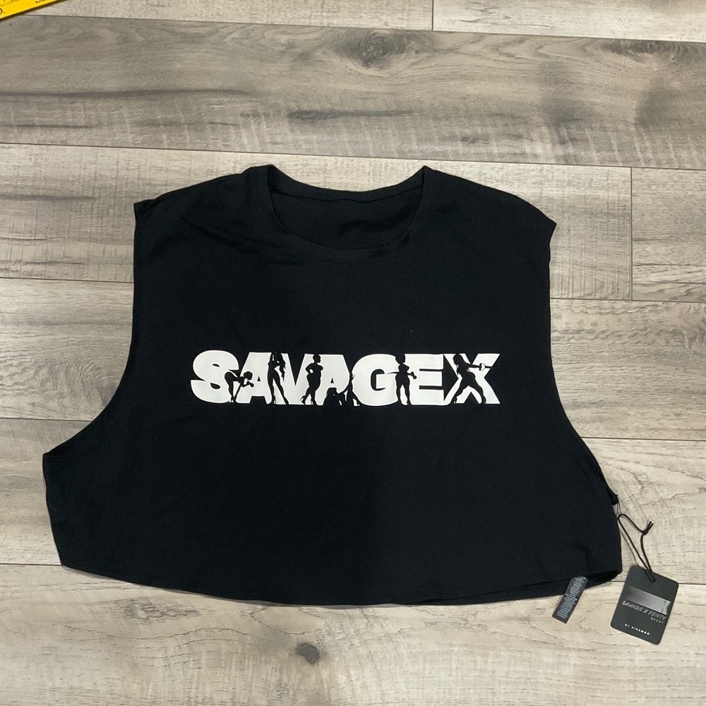 Savage X Fenty Sport Black Cropped Muscle Tank Graphic Top 3X NEW‎